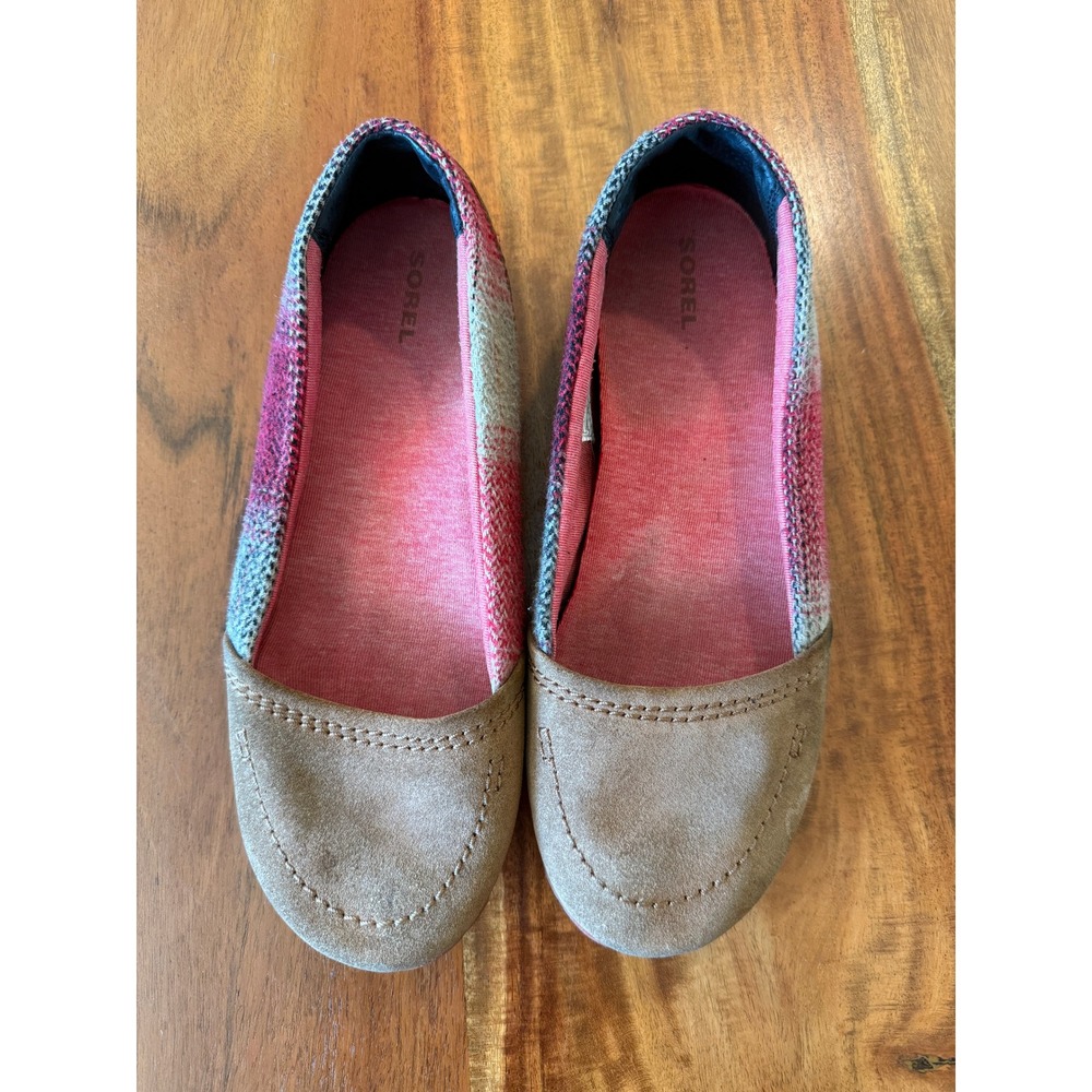 Sorel Yaquine Moc Slip-on Shoes Red Plaid‎ with Leather Size 9